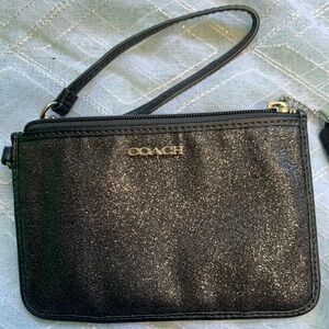 Coach Glitter Black Coated Canvas Wristlet Clutch